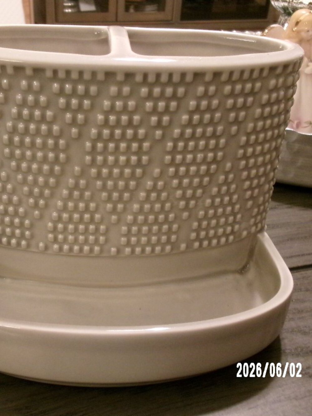 NEW Threshold Ceramic Gray Textured Vanity Tabletop Organizer 6" X 4" X 4.5"